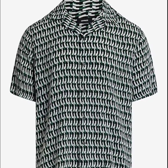 Express Large Men's Geo Rayon Short Sleeve Shirt - Picture 1 of 6